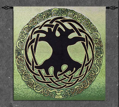 This tapestry wall hanging is filled with the gorgeous detail in the cross and corners. Fine Art Tapestry - Celtic Tree of Life - by Jen Delyth