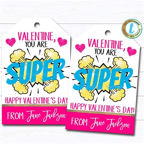 Superhero Valentines Tag Girl Valentine Card T Classroom Party