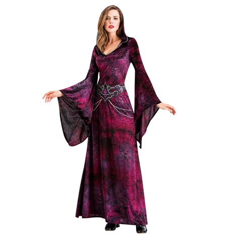 Women Sorceress Dress Hooded Halloween Witch Costume Medieval