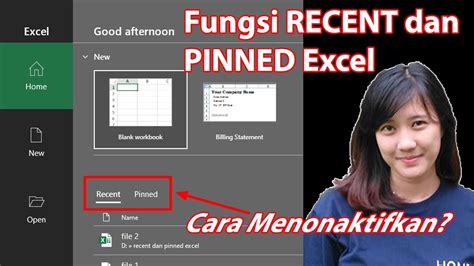 Belajar Excel Fungsi Recent File Dan Pinned Pada Excel Dan Cara Mengatifkan Dan
