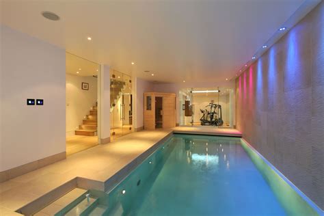 A View Of The Pool Showing The Gym At The End Modern Basement