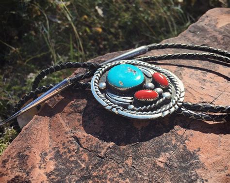 Vintage Turquoise Silver Bolo Tie For Men Authentic Turquoise And