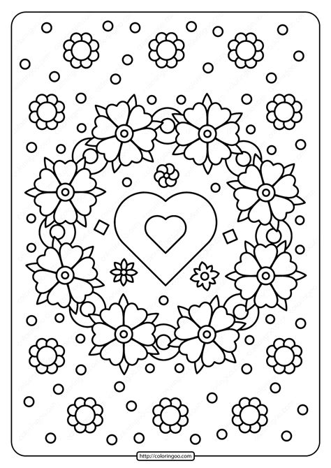 Download nu gratis een bloemen kleurplaat, print hem uit en laat de kids kleuren! Spring Flower Wreath with Heart Coloring Page | Heart ...