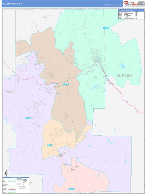 Teller County Co Wall Map Color Cast Style By Marketmaps Mapsales