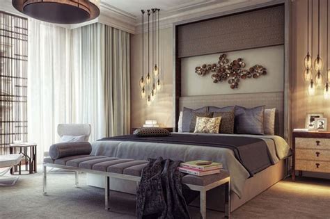 Modern queen platform bed with fabric headboard & led light: 30 Modern Bedroom Design Ideas