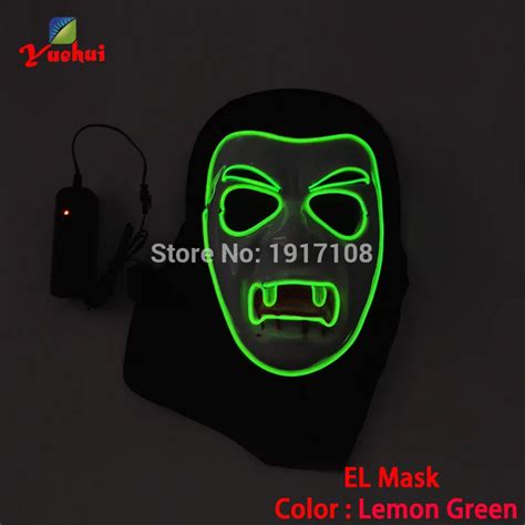 1pc El Wire Masks Halloween Lemon Green Vampire Mask Glowing El Wire