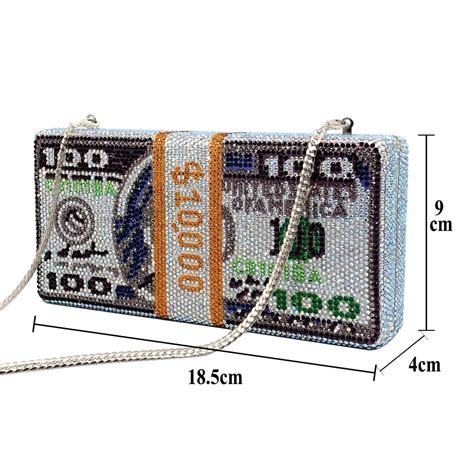 Stack Of Cash Rich Dollars Money Bag Women Crystal Box Clutch
