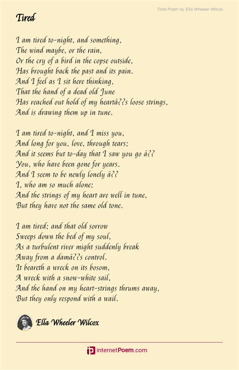 Tired Poem By Ella Wheeler Wilcox