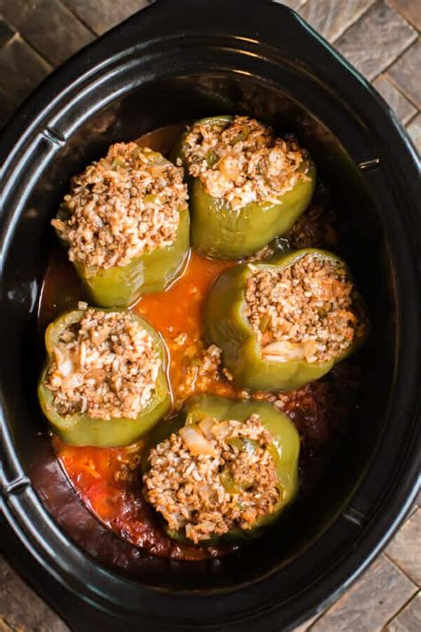 Slow Cooker Beef And Rice Stuffed Peppers The Magical Slow Cooker