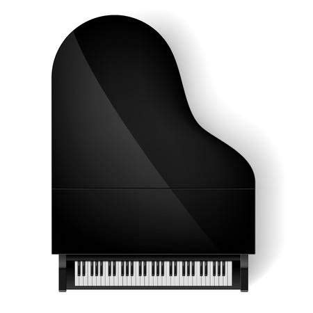 Top view of black grand piano on white background | Top view, Piano