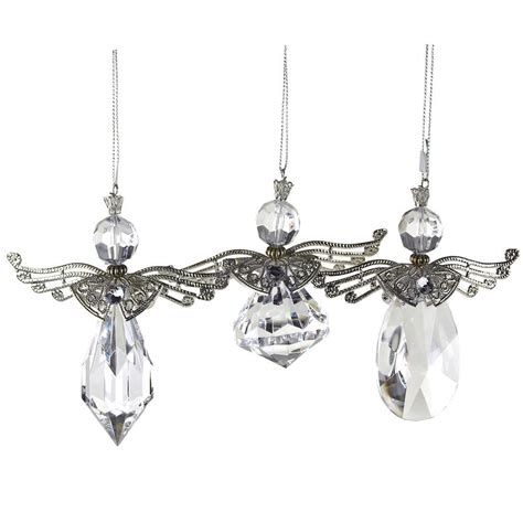 Acrylic Crystal Angel Wing Christmas Ornaments Clear 4 Inch 3 Piece