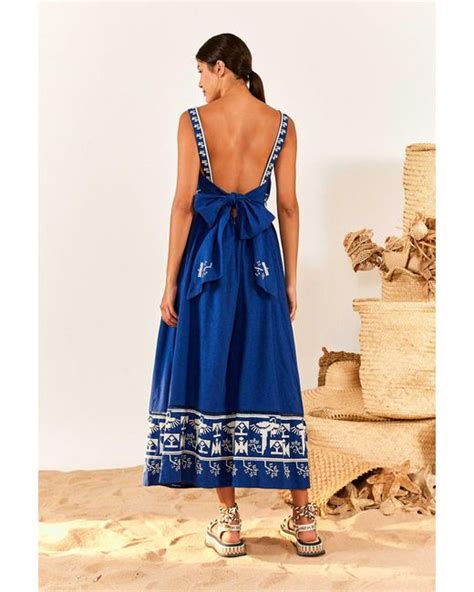 Farm Rio Navy Macaw Embroidered Maxi Dress In Blue Lyst