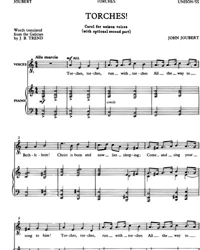 Torches Unison Chorus And Piano Sheet Music By John Joubert Nkoda