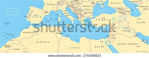 Mediterranean Basin Political Map South Europe Stock Vector Royalty