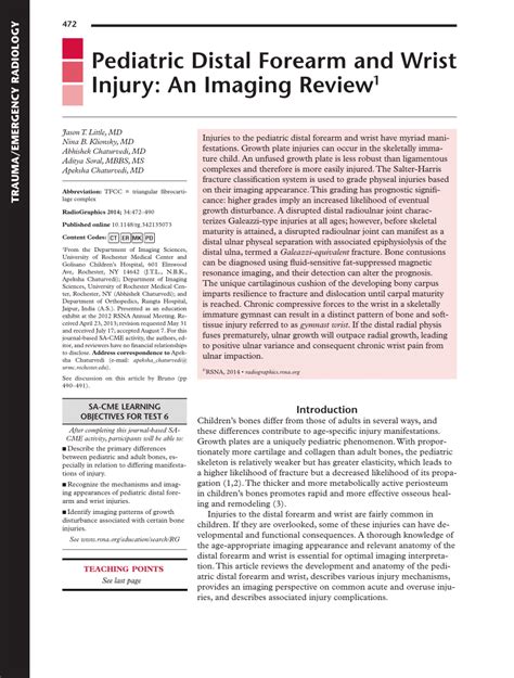 Pdf Pediatric Distal Forearm And Wrist Injury An Imaging Review