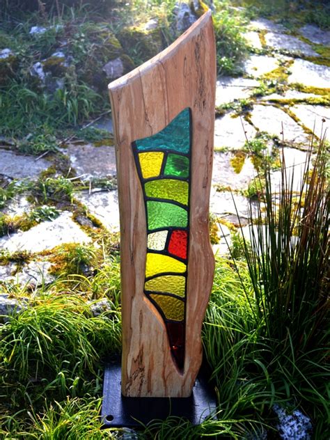 Acer Stained Leaded Glass Wood Sculptures