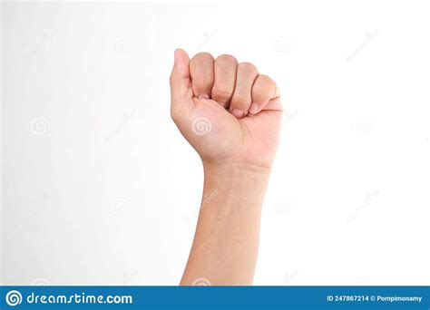 Hands Clenched Fists Isolated On A White Background Close Up Of Female