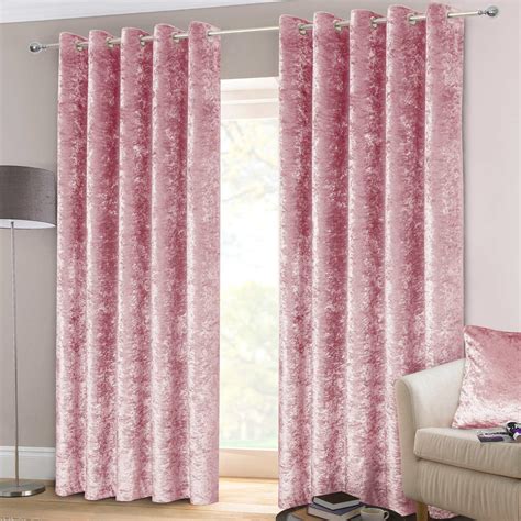 Curtains Eyelet Pink Crushed Velvet Ready Made Lined Ring Top Curtain