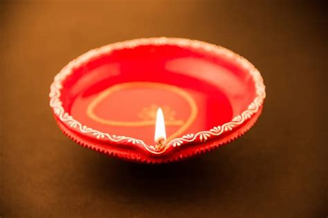 Single Clay Diya Lamp Lit During Diwali Festival Happy Diwali