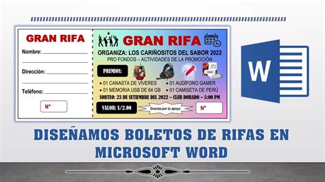 Dise Ar Boletos De Rifas En Word Youtube