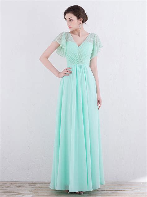 Mint Green Bridesmaid Dresseslong Prom Dress With Sleeveselegant Bri