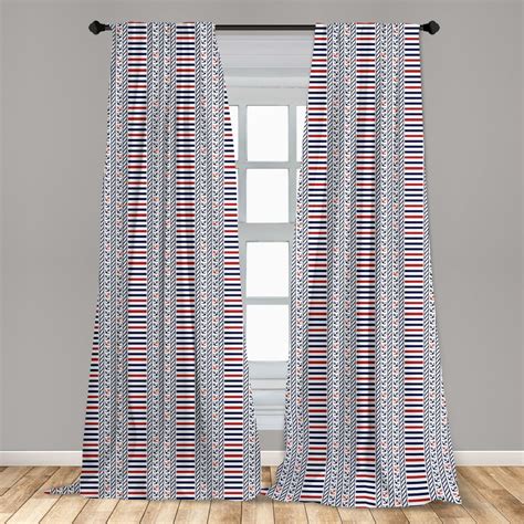Nautical Curtains 2 Panels Set Marine Pattern With Stripes Anchors