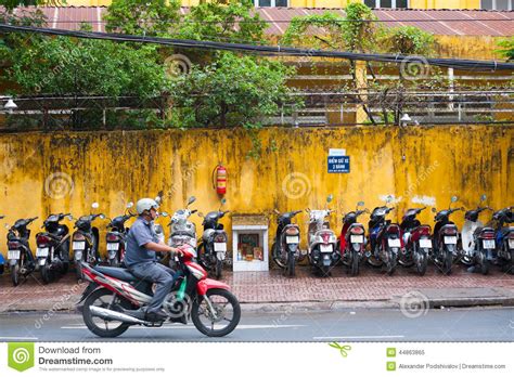 Motorcyclist Moves By Motorcycle Parking Lot, Saigon Editorial Image ...