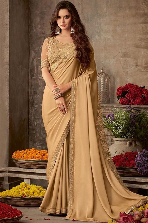 Buy Beige Designer Silk Saree Online Like A Diva