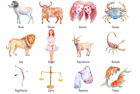 Watercolor Astrological Signs Zodiac Signs Animals And Figures