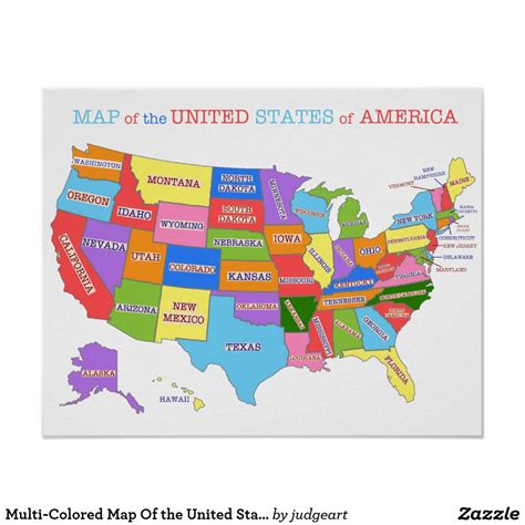 Multi Colored Map Of The United States Poster United