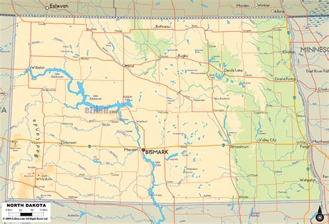 Physical Map Of North Dakota State Usa Ezilon Maps