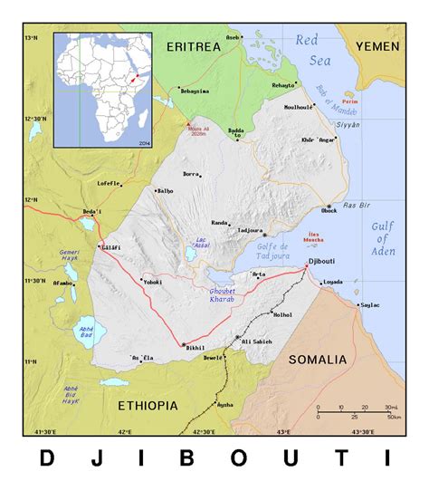 Djibouti, officially the republic of djibouti, is a country located in the horn of africa. Detailed political map of Djibouti with relief | Djibouti | Africa | Mapsland | Maps of the World