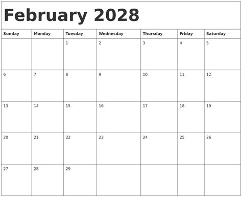 February 2028 Calendar Template