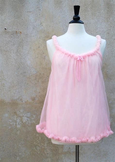 Vintage 1950s Pink Chiffon Baby Doll Nightgown