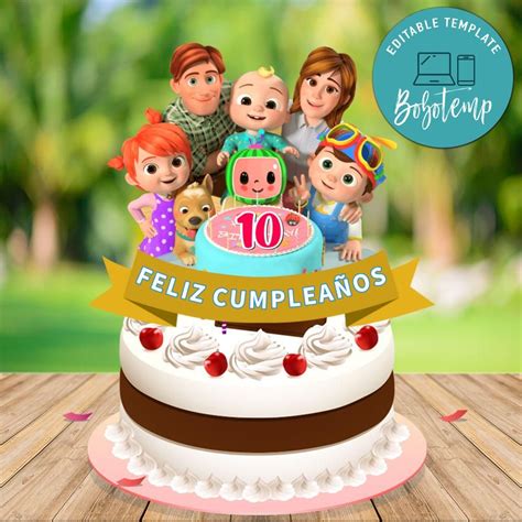 Birthday cake toppers cake decorations happy 1st birthdays. Imprimible Cocomelon Birthday Cake Topper plantilla DIY ...