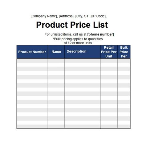 Free 18 Sample Price List Templates In Pdf Ms Word Excel