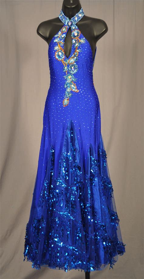 elegant royal blue ballroom dress  sequin fringe skirt