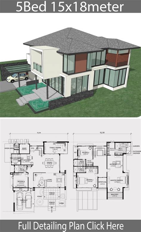 See more ideas about floor plans, house floor plans, house plans. Home design plan 15x18m with 5 bedrooms - House Plans 3D