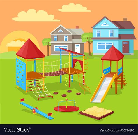 Playground For Kids At Street Home Buildings Vector Image