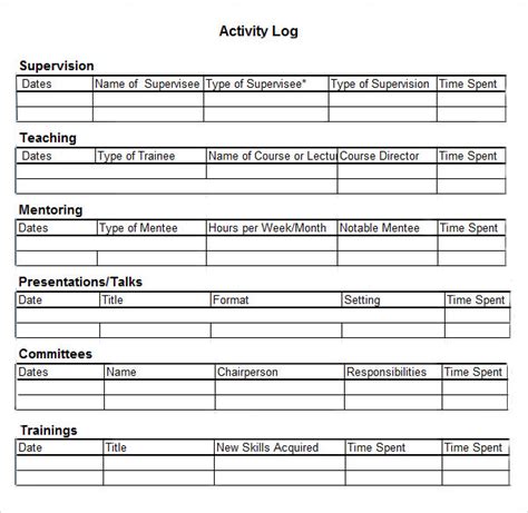 Activity Log Template 10 Free Word Excel And Pdf Formats Samples Examples