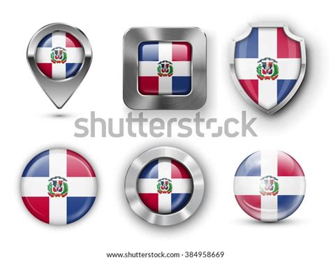 Dominican Republic Metal Glass Flag Badges Stock Vector Royalty Free