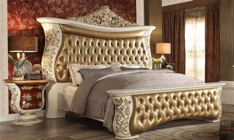 Buy Homey Design Hd 8019 King Panel Bedroom Set 2 Pcs In Antique White