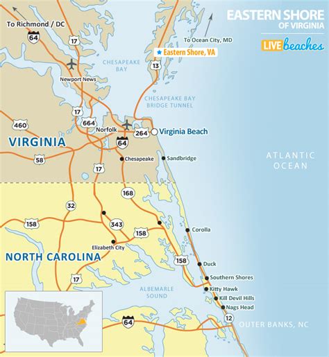 Map Of Virginia East Coast State Coastal Towns Map