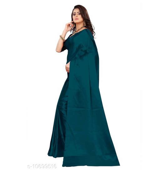 Rama Satin Silk Plain Saree With Un Stitched Blouse Piece For Women Blue Satin Saree Buy Rama