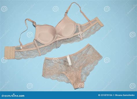 Lingerie Flat Lay Lace Bra And Nude Panties Stock Photo Image Of