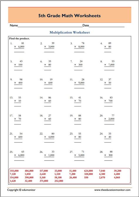 5th Grade Printable Multiplication Worksheets 5th Grade Worksheet