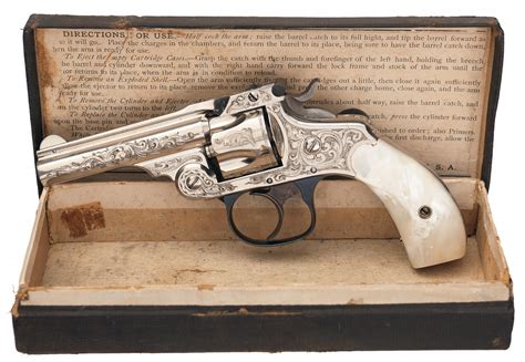 Engraved Smith And Wesson 4th Model 32 Double Action Revolver With Pearl