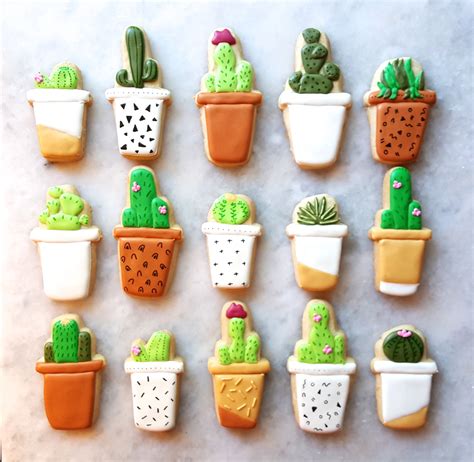 Make cactus flower pop cookies decorated with royal icing. Potted Cactus Cookies | Cookies, Iced cookies, Creative ...