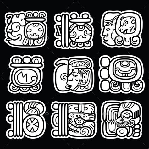 Maya Glyphs Writing System And Languge Vector Design On Black