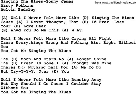 Country Musicsinging The Blues Sonny James Lyrics And Chords